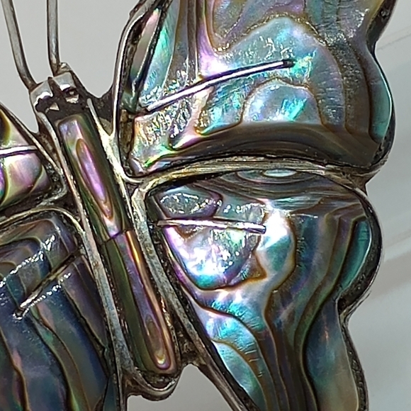 * vintage Hencho Mexico 925 large abalone butterfly pin brooch - Picture 2 of 6